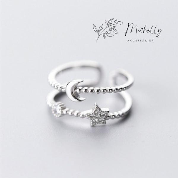 リング 指輪 月 星 三日月 シルバー ファッションリング 上品 かわいい キラキラ おしゃれ フリ...