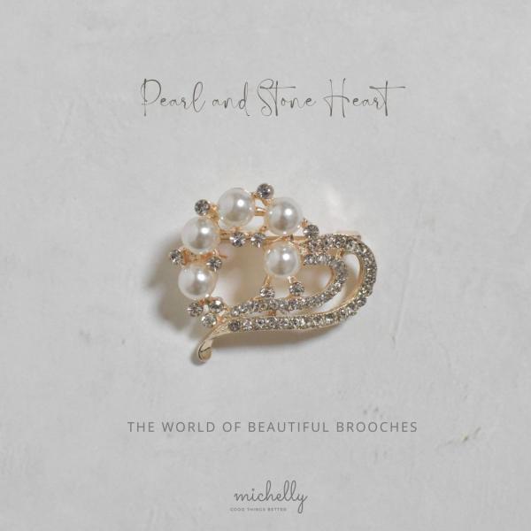 ブローチ ハート パール ストーン 入学式 卒業式 おしゃれ きれいめ フォーマル 上品 華やか