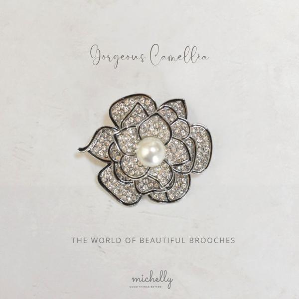 ブローチ カメリア パール ストーン シルバー 入学式 卒業式 大きめ おしゃれ きれいめ フォーマ...