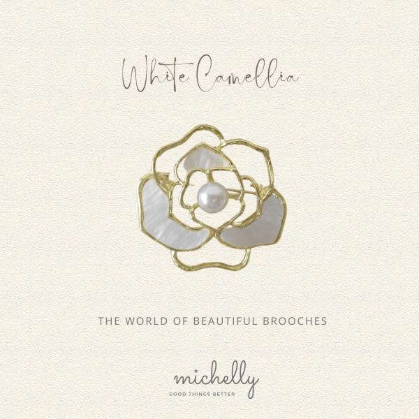 ブローチ カメリア パール ゴールド 上品 かわいい シンプル アクセント おしゃれ
