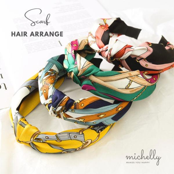 カチューシャ スカーフ柄 大人 アレンジ リボン ブルー イエロー ピンク グリーン 痛くない 20...