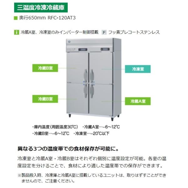 RFC-120AT3-1 ホシザキ  縦型 4ドア 三温度 冷凍冷蔵庫  200V  別料金にて 設...
