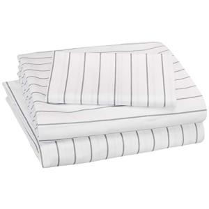 Amazonベーシック ベッドシーツセット マイクロファイバー 伸縮性ポケット付き グレーピンストライプ US: ツインXL   JP: シングル対応