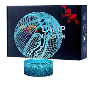 3Dナイトライト バスケットボール錯視ランプ USBライト スマートタッチで7色調整可能 USBまたはバッテリー電源 子供部屋の装飾ナイトライト (バ