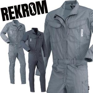 REKROM レクロム 長袖つなぎ R302 作業着 作業服 つなぎ  サロペット 通年  カジュアル DIY ユニフォーム ストレッチ 山田辰 3L・4L・5Lサイズ｜michioshop