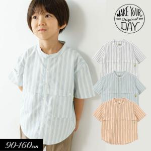 子供服 MAKE YOUR DAY マルチストライプ 半袖 バンド カラー シャツ