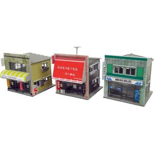 着色済み 商店セットC（60年代の商店 3棟入り） 【グリーンマックス・2599G】