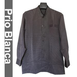 ★送料込み★小さな水玉柄メンズスタンドカラー　長袖シャツ　黒（M) 6600