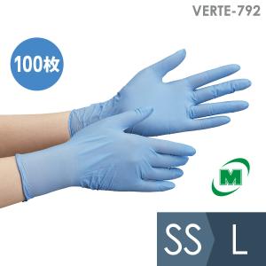 ミドリ安全 ニトリルゴム製手袋 VERTE-792 ブルー SS〜LL 100枚入｜midorianzen-com