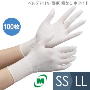 ミドリ安全 ニトリル手袋 ベルテ 711N (薄手) 粉なし ホワイト SS〜LL 100枚入｜midorianzen-com