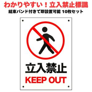10枚セット 立入禁止 看板 標識 35cm×25cm 結束バンド（40本）付き