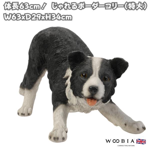 犬 置物 大型 動物 じゃれるボーダーコリー 特大 横幅63cm woobia おしゃれ 大きい 玄...