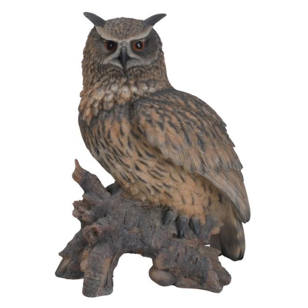 鳥の置物 巨大オブジェ 北欧 動物 かわいい 切り株にとまるワシミミズク 高さ60cm woobia...