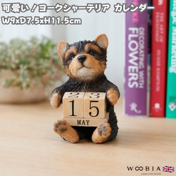 置物 犬 ヨークシャーテリア 万年カレンダー 高さ11.5cm woobia ウービア いぬ リアル...