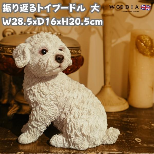 置物 犬 動物 振り返るトイプードル 白 大 高さ20.5cm woobia おしゃれ 大きい 玄関...