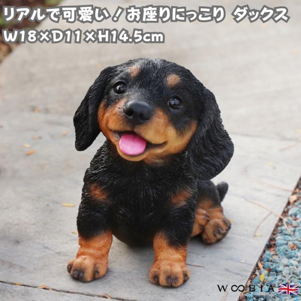犬 置物 お座りにっこりダックスフンド 横幅18cm WOOBIA リアル 可愛い おしゃれ オブジ...