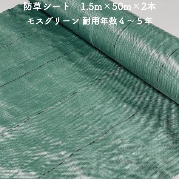 防草シート 1.5m×50m 2本セット 耐久年数4年から5年 モスグリーン 抗菌剤 UV剤入り 除...