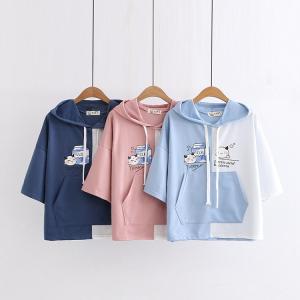 Tシャツ カットソー ショート 猫ちゃん バイカラー 半袖 パーカー｜midorishop