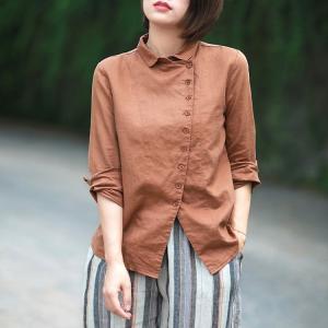 森ガール 春秋 シャツ ブラウス 長袖 襟付き 無地 斜めボタン 丸襟 可愛い ナチュラル Lz みどりショップ 通販 Yahoo ショッピング