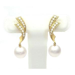 【超美品】MIKIMOTOミキモトアコヤ＋ゴールデンパールダイヤ付きピアス MIKIMOTO（ミキモト） （新品仕上げ済）ミキモト ゴールデン パール