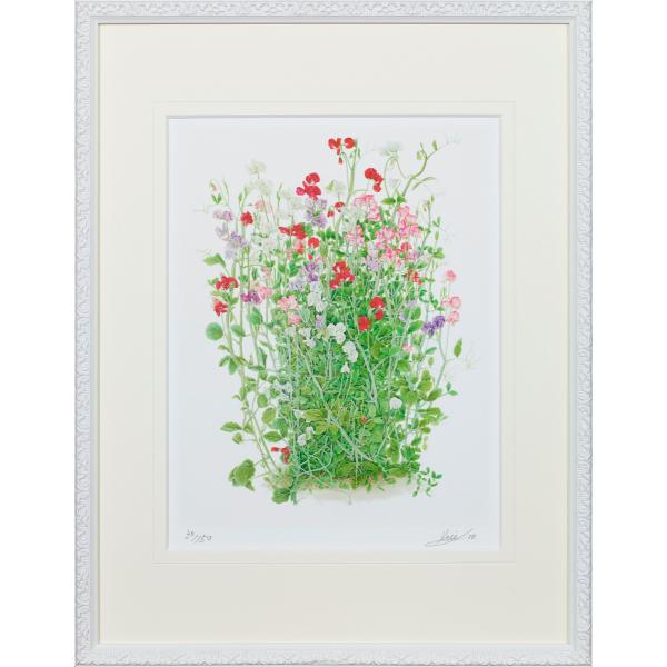 渡辺三絵子花の水彩画ジグレー版画（複製画）「スイートピー」