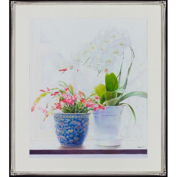 渡辺三絵子花の水彩画ジグレー版画（複製画）やさしい光の中で