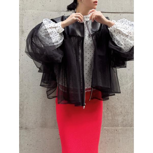 miele grande ミエーレ ラム レザー チュール ギャザー ジャケット JKT レディース...