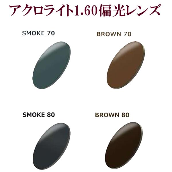 アクロライト　1.60偏光レンズ スモーク70%/スモーク80%/ブラウン70%/ブラウン80%（薄...