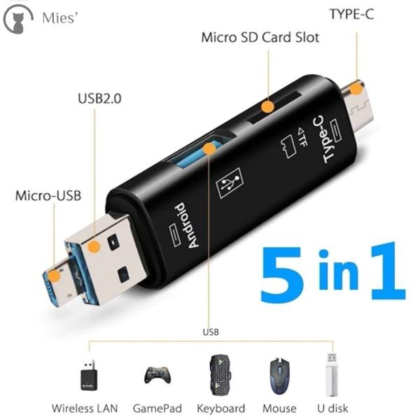 Mies&apos; 5in1 OTG USB2.0カードリーダーアダプタ TypeC/Micro-USB/U...