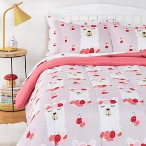  ベーシック 掛け布団寝具セット キッズ用 マイクロファイバー素材 バラとラマ フル/クイーン