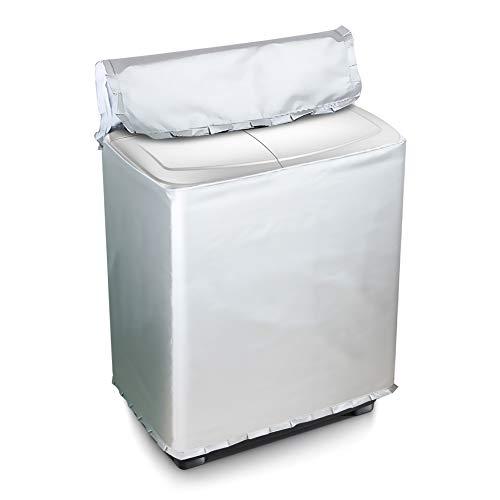 洗濯機カバー 二層式専用 独立の水入口のデザイン シルバー生地アップグレード M シルバー