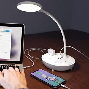 OKOOIテーブルランプ 2つの安全なコンセント電源ソケット付き 電気スタンド 内蔵USBポート 目に優しい