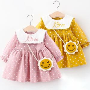 子供ワンピ 女の子 ワンピース ベビー服 子ども服 春秋 長袖 インナー 水玉柄 可愛い スカート 女児 ２color 70 80 90 100 韓国ファション 人気 バッグ付き