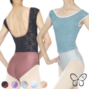 バレエ レオタード 大人 ジュニア 半袖 黒 Mihorobe  レース