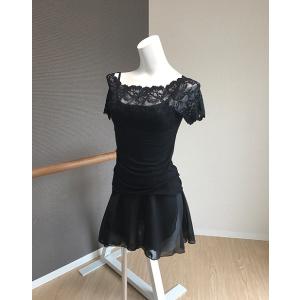 バレエ トップス 半袖 レース 黒 白の詳細画像3