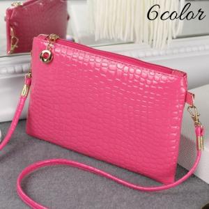 お財布ポシェット ショルダーバッグ クロコ調 フェイクレザー
