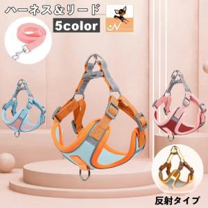 ハーネス リード 2点セット 犬用 猫用 ペット用 反射テープ 光る バックル Dカン 散歩紐 シンプル カジュアル お洒落 かわいい 可愛い 犬 猫