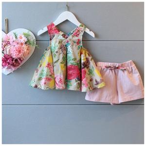 セットアップ Aラインチュニック ショートパンツ ショーパン 子供服 ノースリーブトップス ボトムス 夏 女の子 女児 小学生 キッズ KIDS 花柄