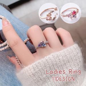 指輪 リング ファッションリング ハート フラワー ストーン 2連風 重ね付け風 きれい 可愛い かわいい デザイン豊富 レディース 女性 アクセサリ