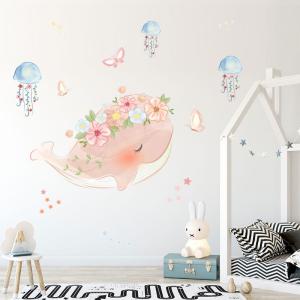ウォールステッカー 壁紙シール クジラ クラゲ ルームデコレーション かわいい 子供部屋 寝室 DIY 模様替え 室内装飾 傷隠し