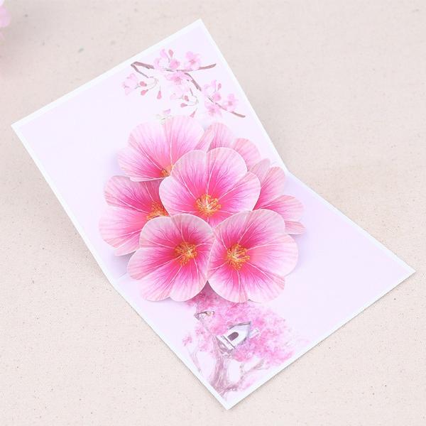 グリーティングカード ポップアップカード メッセージカード 桃の花 花 自然 飛び出す 立体 お祝い...