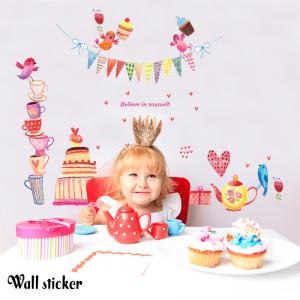ウォールステッカー シール式 壁紙シール お誕生日会 ケーキ ティーカップ ハート ガーランドフラッグ バースデー パーティー 子供部屋 キッズルーム Zak おとりよせ Com 通販 Yahoo ショッピング