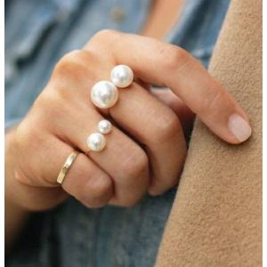 指輪 リング オープンリング パール調 アクセサリー レディース 女性 ゴールドカラー デザインリング フェイクパール 2サイズ プレゼント ギフト