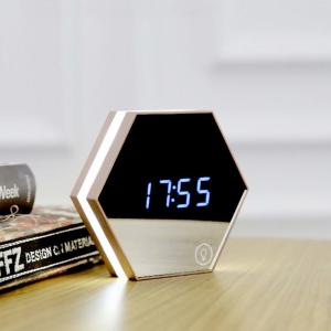 目覚し時計 デジタル ミラー 六角形 LED ナ...の商品画像