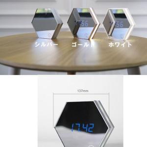 目覚し時計 デジタル ミラー 六角形 LED ...の詳細画像1