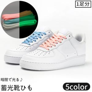 靴紐 靴ひも 2本セット 1足分 蓄光 光る 60〜140cm シューズ スニーカー くつ 平形 シューレース 無地 単色 シンプル おしゃれ ユニセ