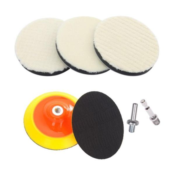 ウールバフ 洗車バフ 研磨ウールバフ ポリッシャー用マジックテープ式 125mm 3枚、ポリッシャー...