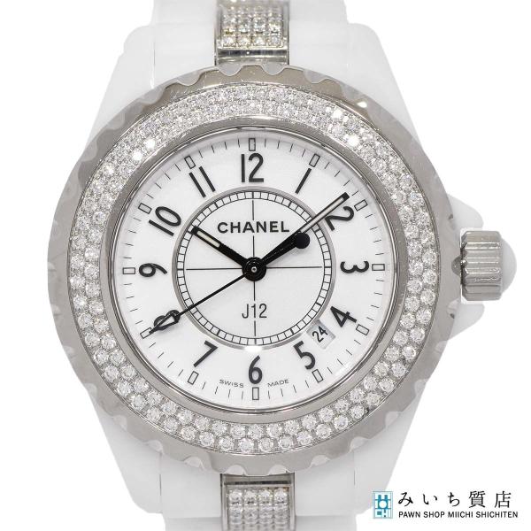 質屋 稼働 腕時計 CHANEL シャネル J12 白セラミック ベゼルダイヤ ベルトダイヤ QZ ...