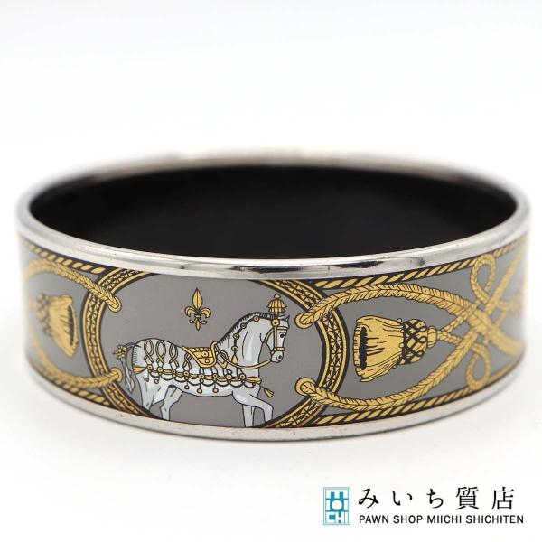 質屋 HERMES エルメス エマイユGM バングル 七宝焼き 馬 総重量約47.7g シルバーカラ...