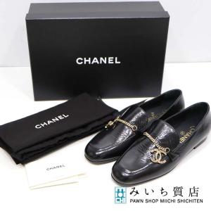 質屋 未使用品 CHANEL シャネル G45568 ココマーク チェーン ローファー 靴 ブラック ゴールド金具 サイズ37 1/2 24.5cm H18917 みいち質店